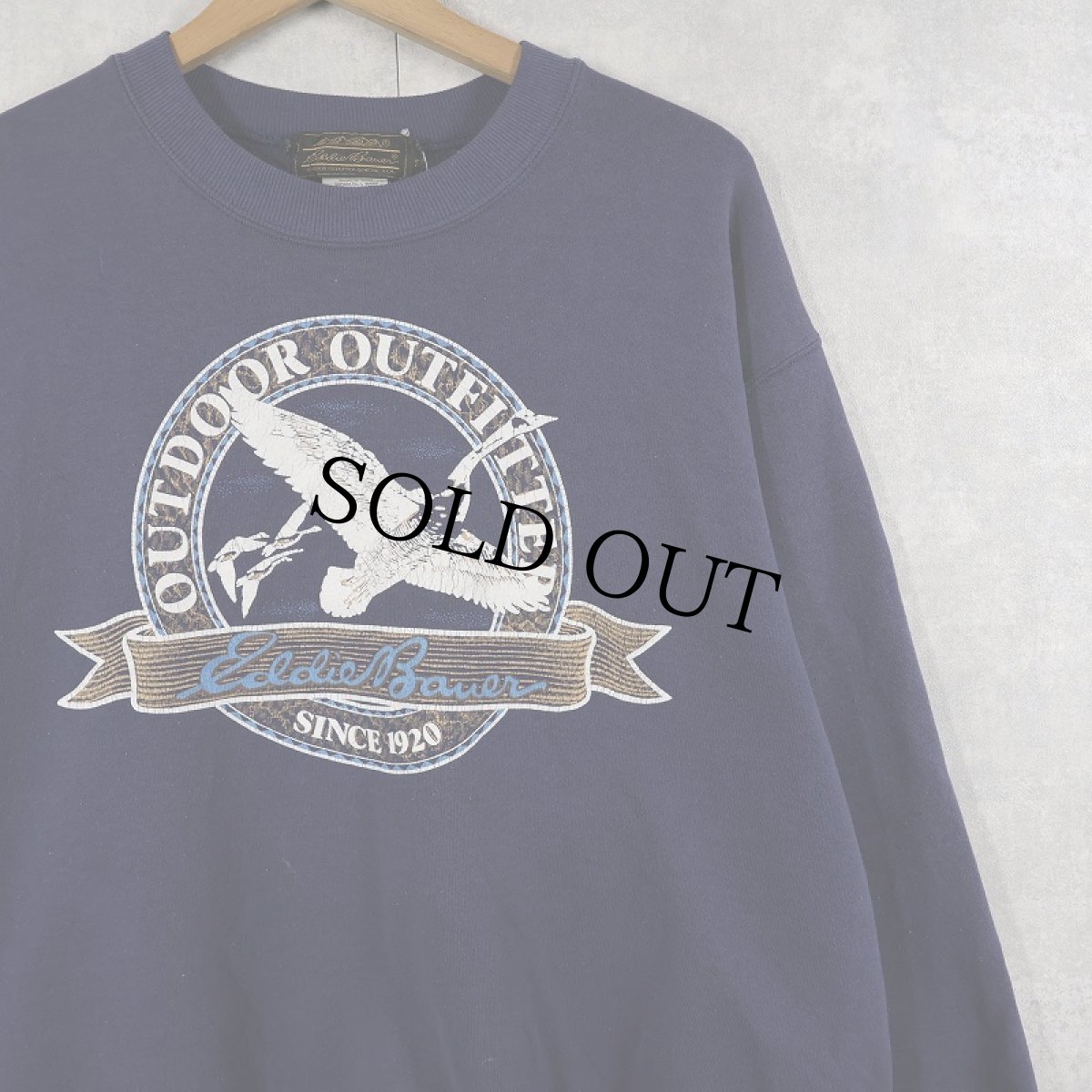 画像1: 80〜90's Eddie Bauer USA製 ロゴプリントスウェット NAVY XL (1)