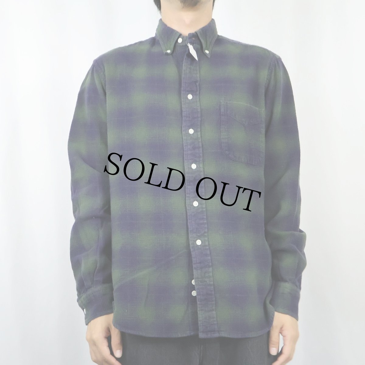 画像2: 90's GITMAN BROS USA製 "Vintage" オンブレーチェック柄 ボタンダウンネルシャツ L (2)