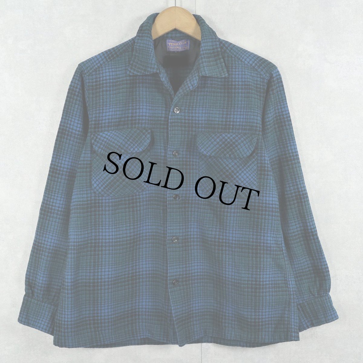 画像1: 60's PENDLETON オンブレーチェック柄 ウールオープンカラーシャツ M (1)