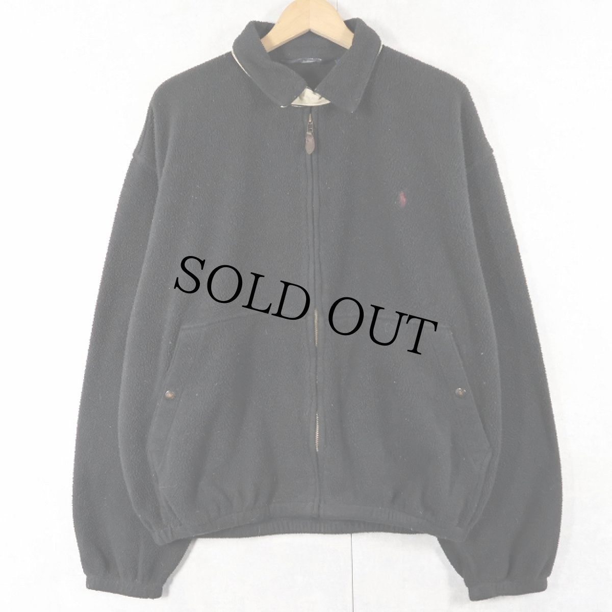 画像1: 80's POLO Ralph Lauren USA製 チンスト付き フリーススイングトップ BLACK L (1)