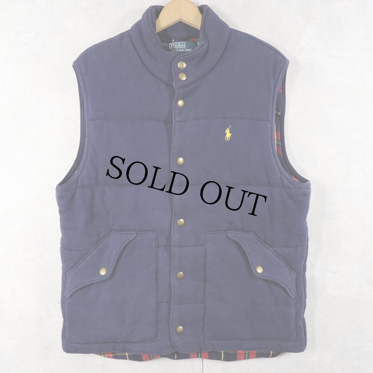 画像1: POLO Ralph Lauren フランネルライナー 中綿入り コットンベスト NAVY M (1)