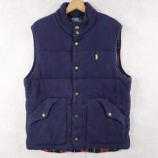 画像1: POLO Ralph Lauren フランネルライナー 中綿入り コットンベスト NAVY M (1)