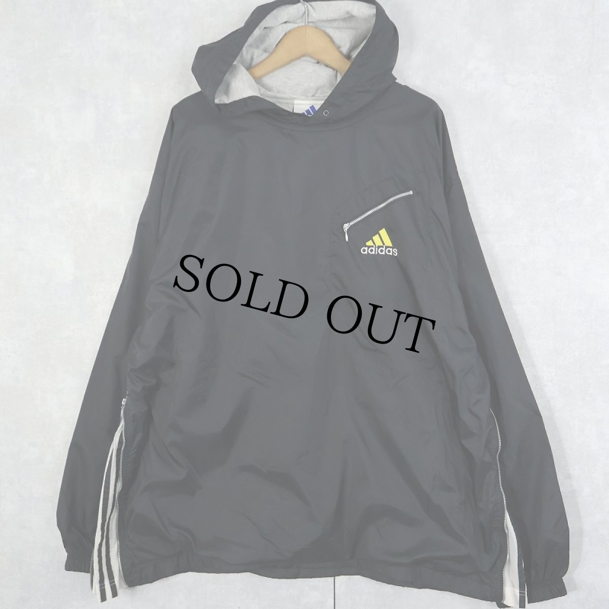画像1: 90's adidas サイドジップ ナイロンフーディ BLACK XL (1)