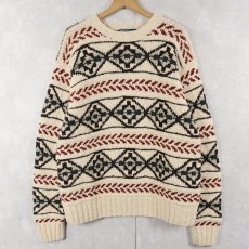 画像3: 90's〜 POLO Ralph Lauren ネイティブ柄 ウール ハンドニットセーター M (3)