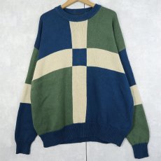 画像1: STRUCTURE パネル切り替え ラミーコットン ニットセーター XL (1)