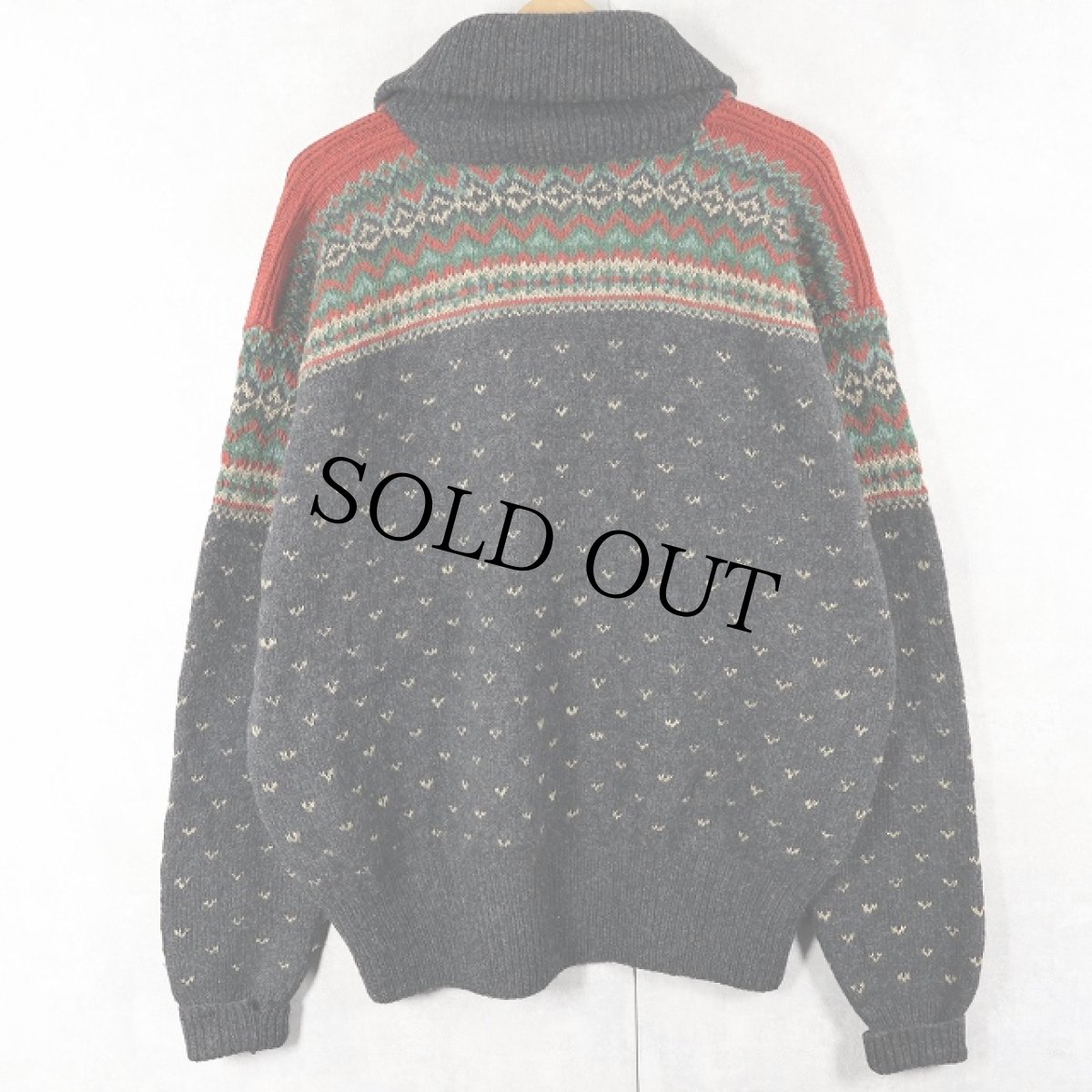 画像4: 90's〜 POLO Ralph Lauren バーズアイ×フェアアイル柄 ショールカラー ウールニットセーター L (4)