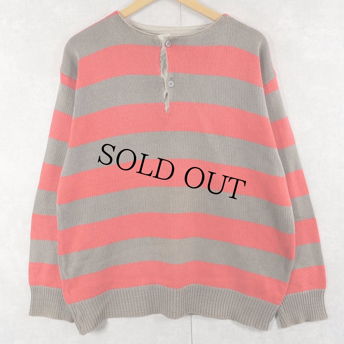 画像1: 80〜90's SIGNAL DENMARK製 ボーダー柄 ヘンリーネック コットンニットセーター XL (1)