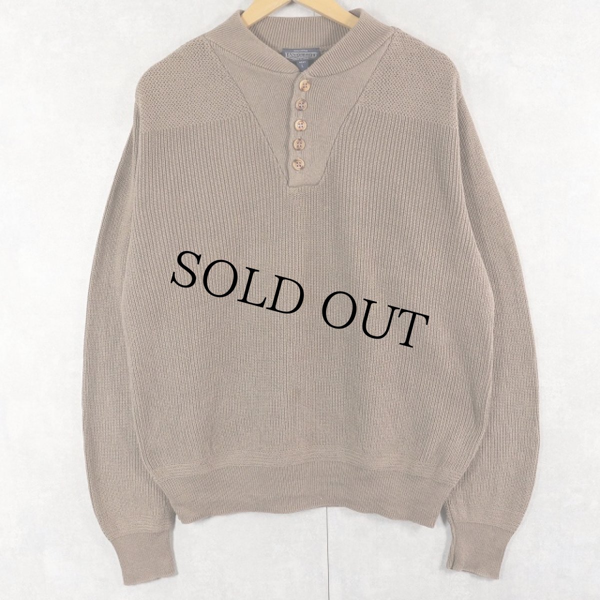 画像1: 90's LANDS' END ヘンリーネック コットンニットセーター L (1)