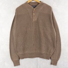 画像1: 90's LANDS' END ヘンリーネック コットンニットセーター L (1)