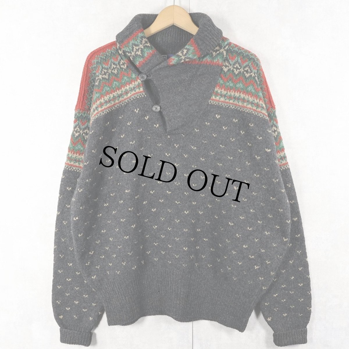 画像3: 90's〜 POLO Ralph Lauren バーズアイ×フェアアイル柄 ショールカラー ウールニットセーター L (3)