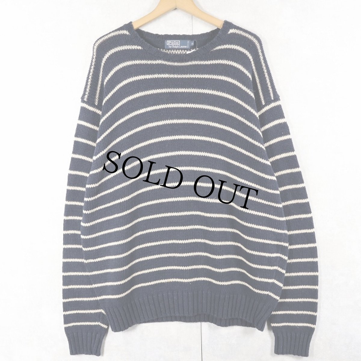 画像1: POLO Ralph Lauren ボーダー柄 リネンコットン ニットセーター NAVY XL (1)