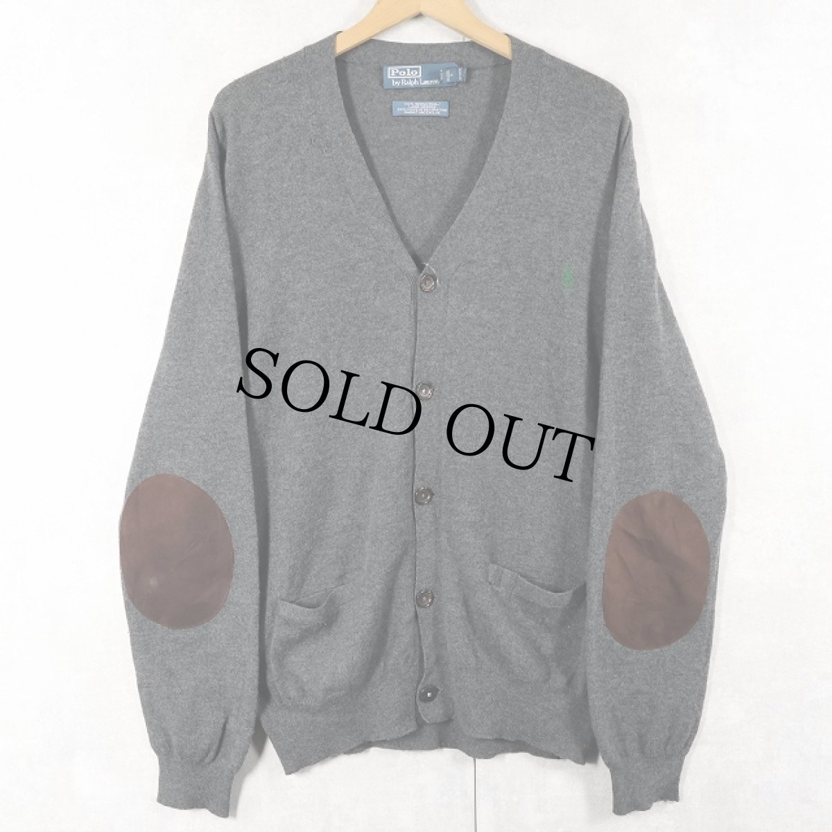 画像2: POLO Ralph Lauren ロゴ刺繍 エルボーパッチ付き メリノウールニットカーディガン M (2)