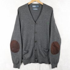 画像2: POLO Ralph Lauren ロゴ刺繍 エルボーパッチ付き メリノウールニットカーディガン M (2)