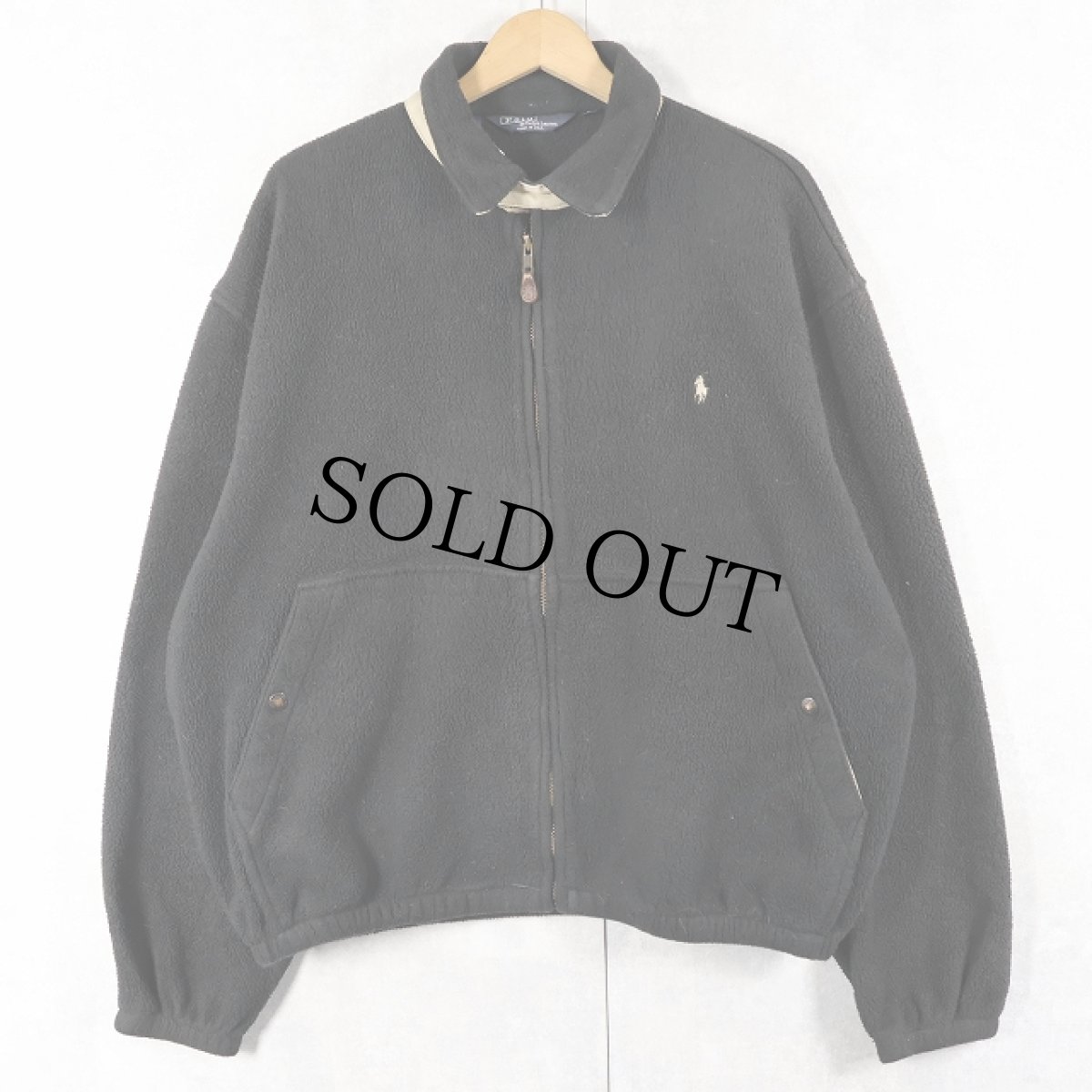 画像1: 80's POLO Ralph Lauren USA製 チンスト付き フリーススイングトップ BLACK L (1)