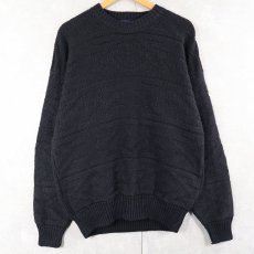 画像1: 90's GAP 柄編み ラミーコットン ニットセーター BLACK M (1)
