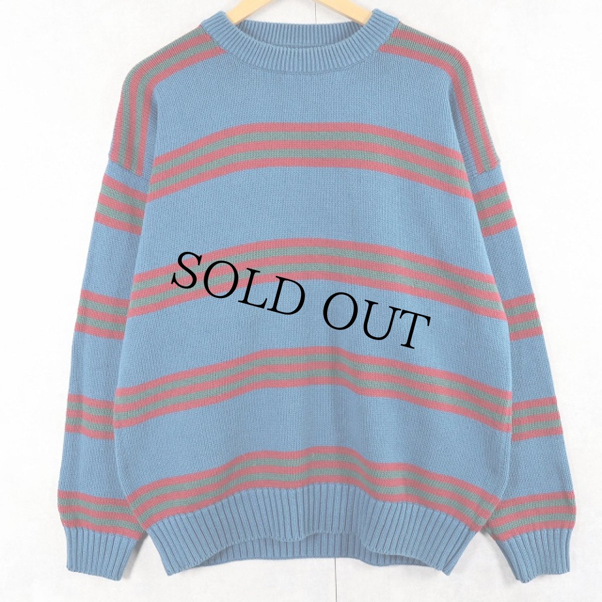 画像1: 90's Eddie Bauer ボーダー柄 コットンニットセーター L (1)