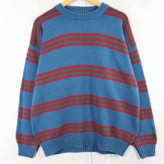 画像1: 90's Eddie Bauer ボーダー柄 コットンニットセーター L (1)
