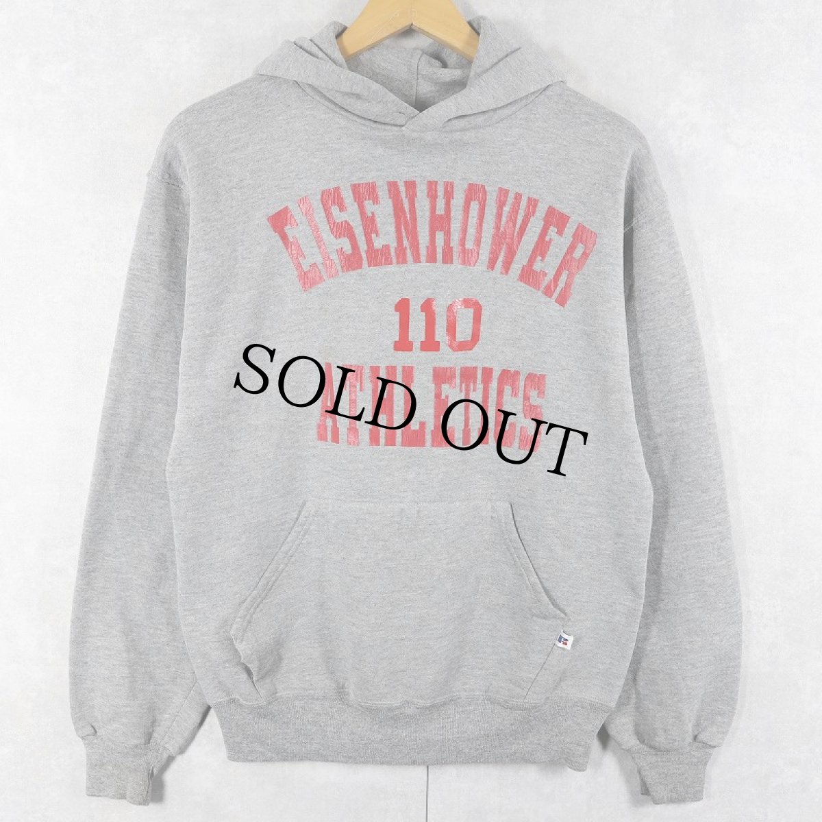 画像1: 90's RUSSELL ATHLETIC USA製 "EISENHOWER ATHLETICS" プリントスウェットフーディー M (1)