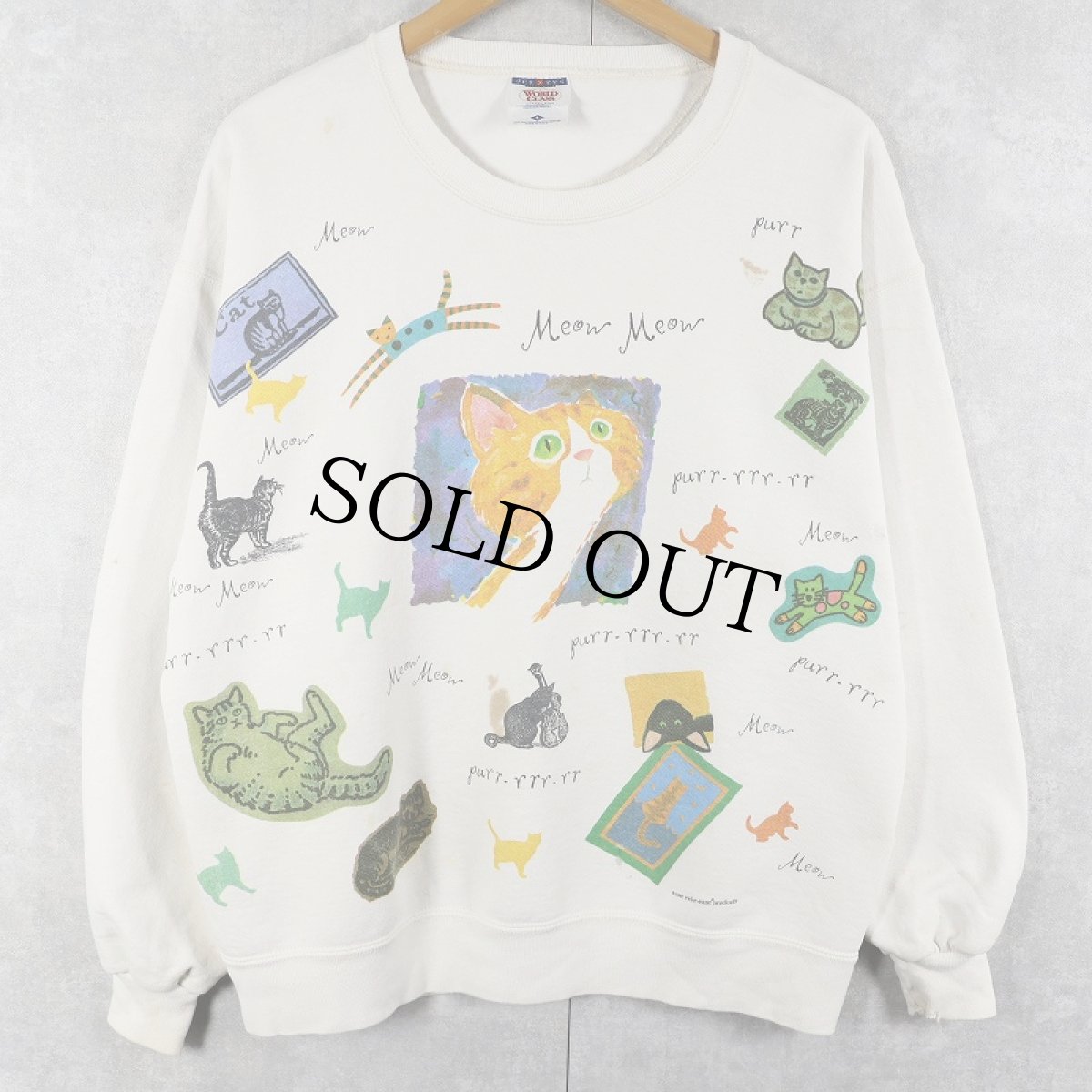 画像1: 90's rel-e-vant products USA製 猫プリントスウェット L (1)