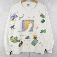 画像1: 90's rel-e-vant products USA製 猫プリントスウェット L (1)