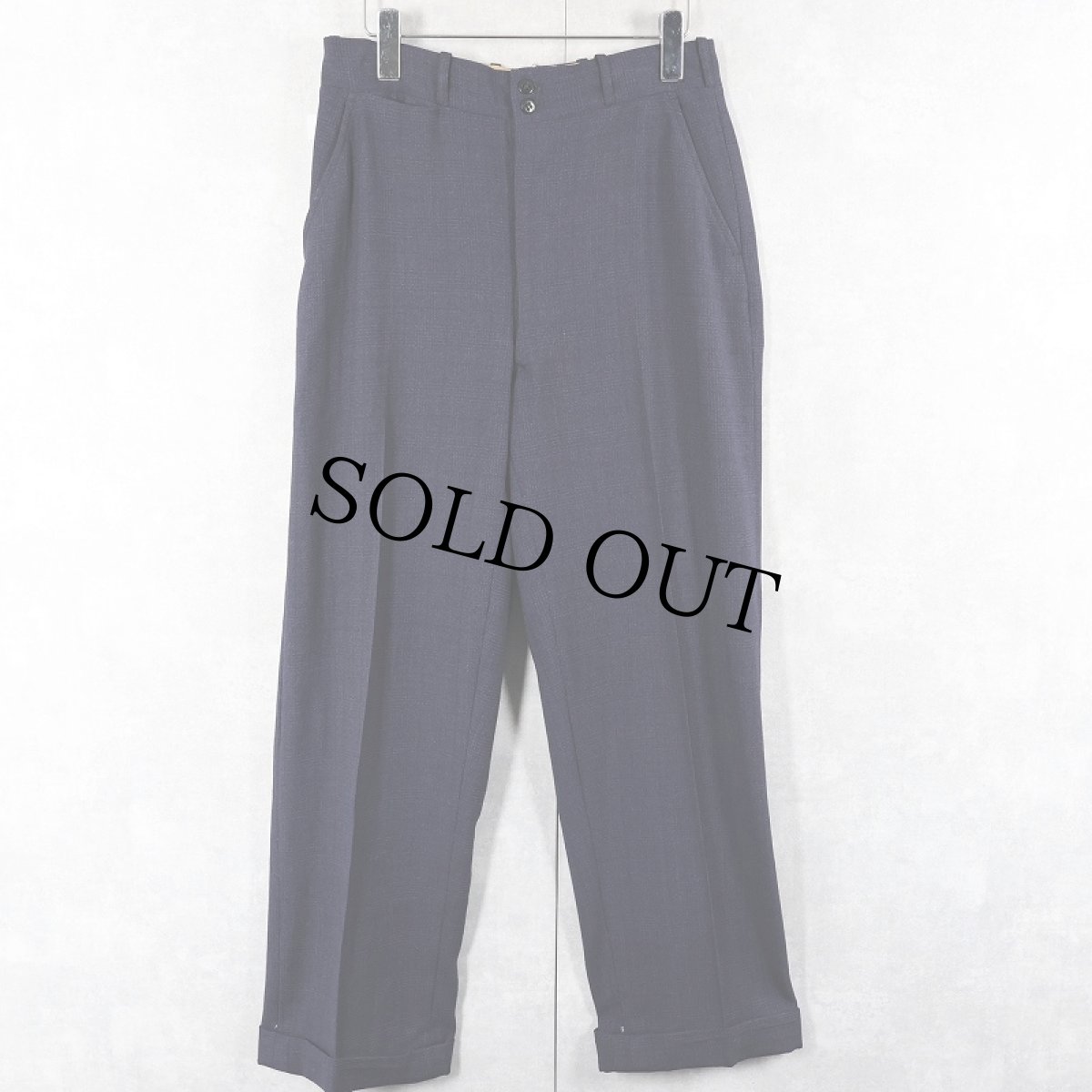 画像3: 50's チェック柄 ウールスラックス NAVY W29 (3)