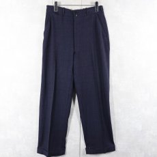 画像1: 50〜60's チェック柄 ウールスラックス NAVY W29 (1)