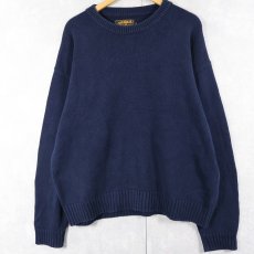 画像1: 90's Eddie Bauer コットンニットセーター NAVY L (1)