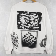 画像2: 90's M.C. Escher USA製 騙し絵アート マルチプリントスウェット L (2)