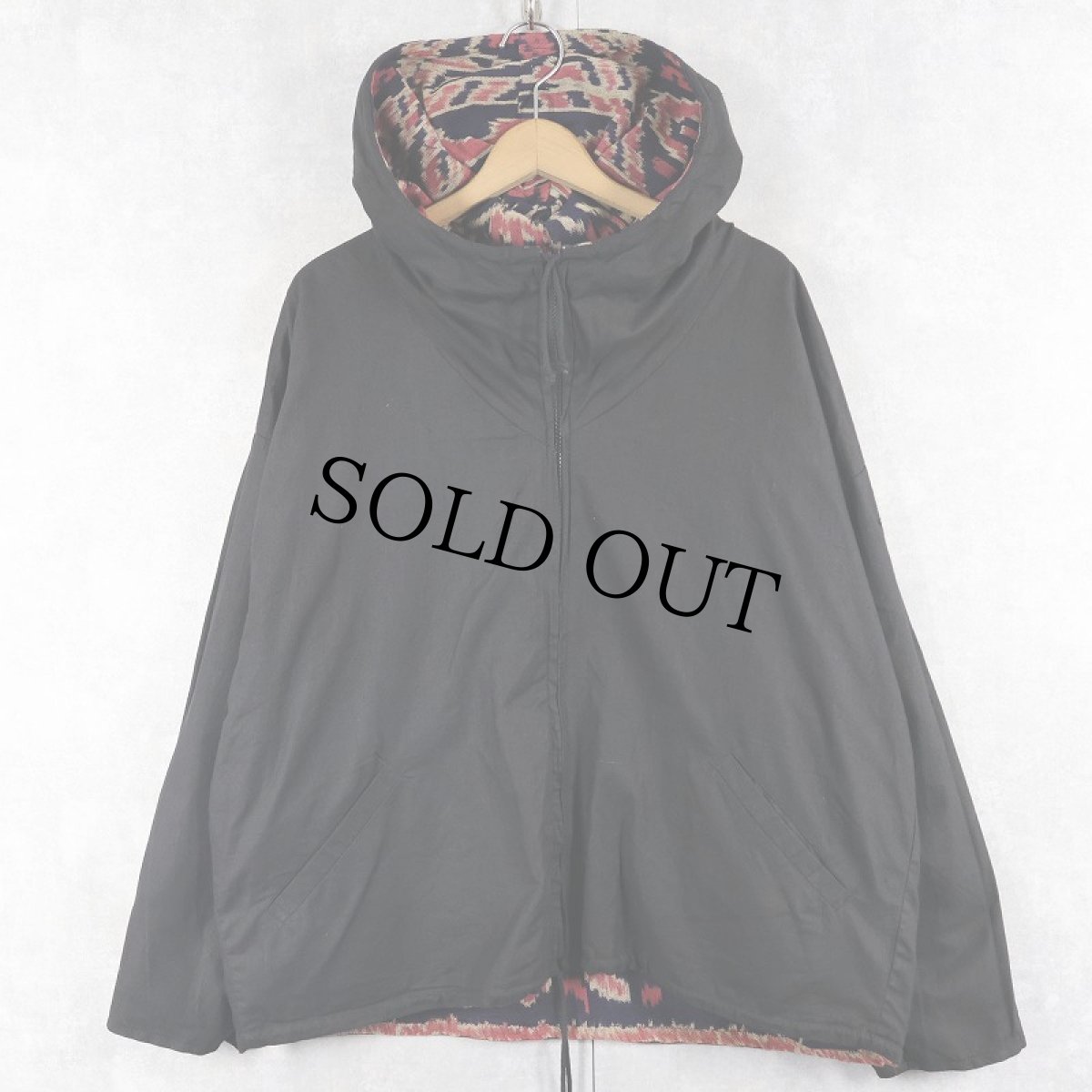 画像2: 総柄 リバーシブル コットンジップパーカー M (2)