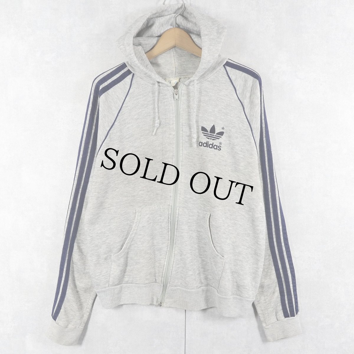 画像1: 80's adidas USA製 ロゴプリント スウェットジップパーカー M (1)