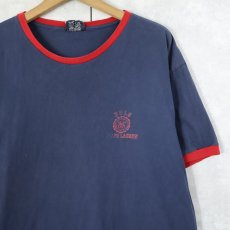 画像1: 90's POLO Ralph Lauren USA製 ロゴプリント リンガーTシャツ NAVY L (1)
