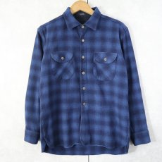 画像1: PENDLETON "OLIVER" 猫目ボタン オンブレーチェック柄 ウールシャツ NAVY L (1)