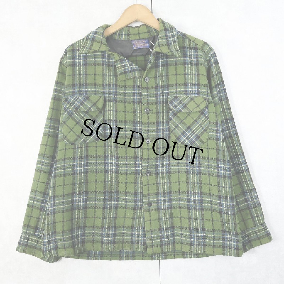 画像1: 60's PENDLETON チェック柄 ウールオープンカラーシャツ L (1)