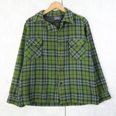 画像1: 60's PENDLETON チェック柄 ウールオープンカラーシャツ L (1)