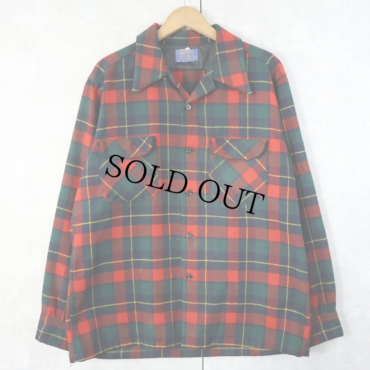 画像1: 70's PENDLETON USA製 チェック柄 ウールオープンカラーシャツ L (1)