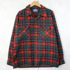 画像1: 70's PENDLETON USA製 チェック柄 ウールオープンカラーシャツ L (1)