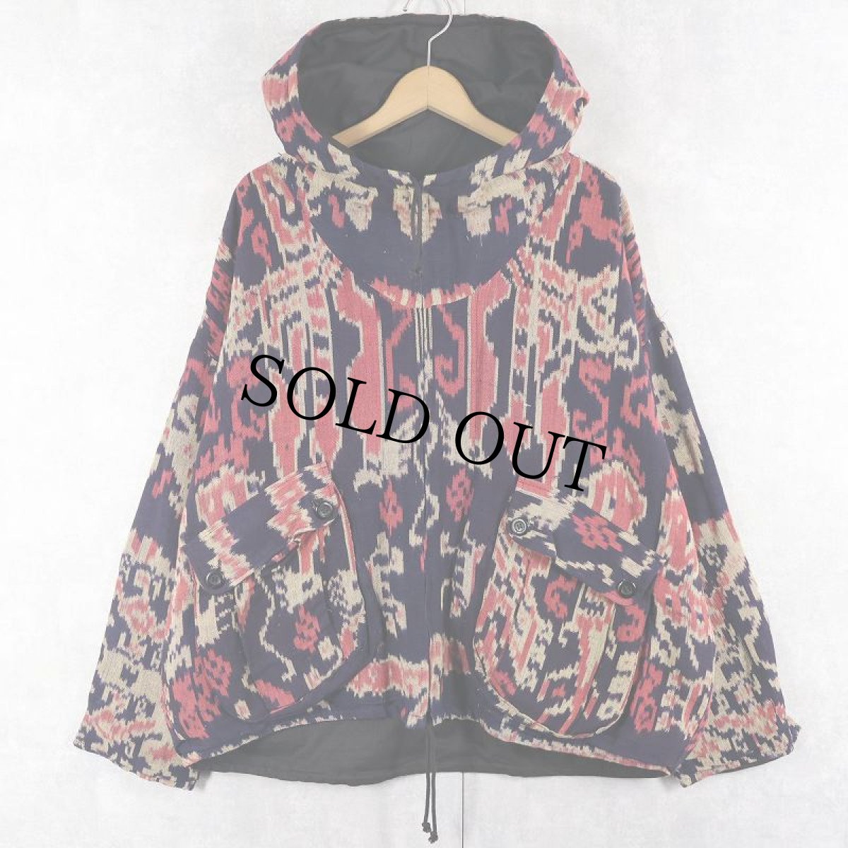 画像1: 総柄 リバーシブル コットンジップパーカー M (1)