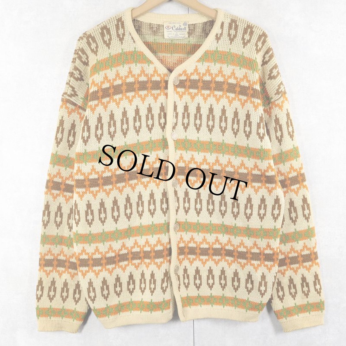 画像1: 60's Caldwell CANADA製 ノルディック柄 ウールニットカーディガン M (1)