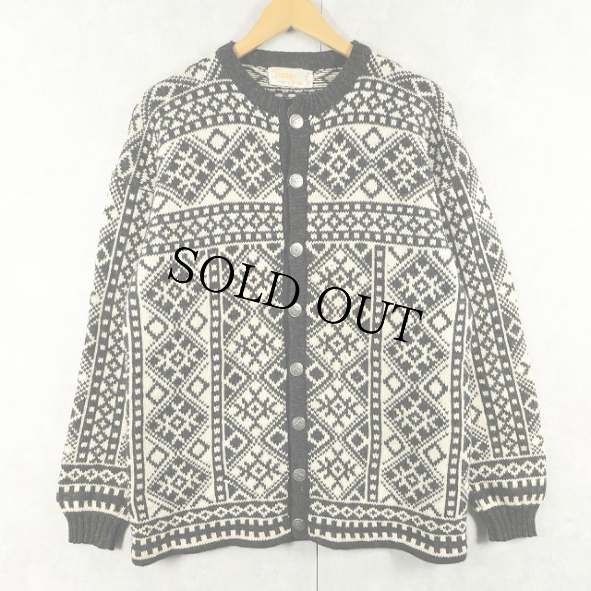 画像1: 60's〜 Figgjo NORWAY製 ノルディック柄 ウールニットカーディガン (1)
