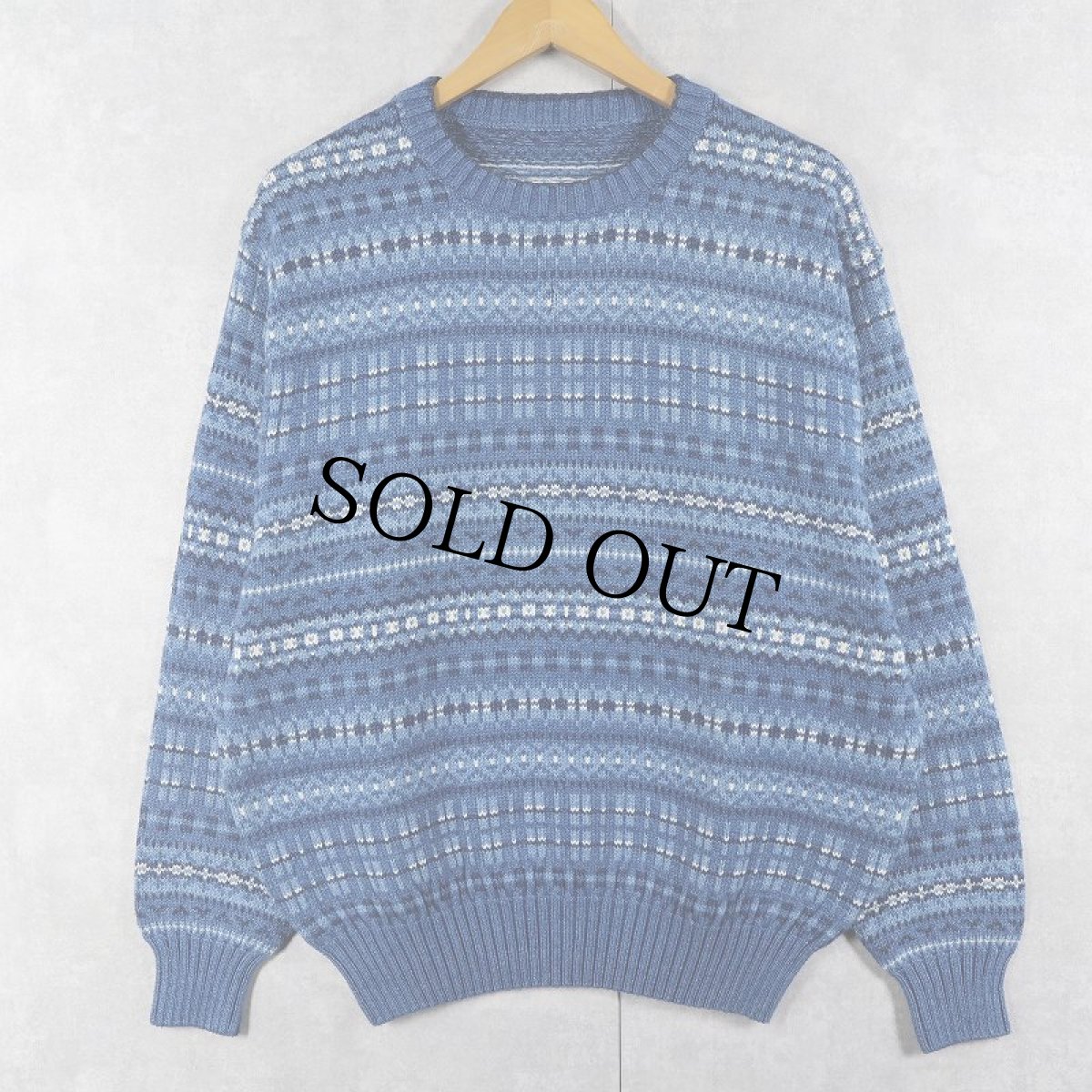 画像1: フェアアイル柄 インディゴコットンニットセーター (1)