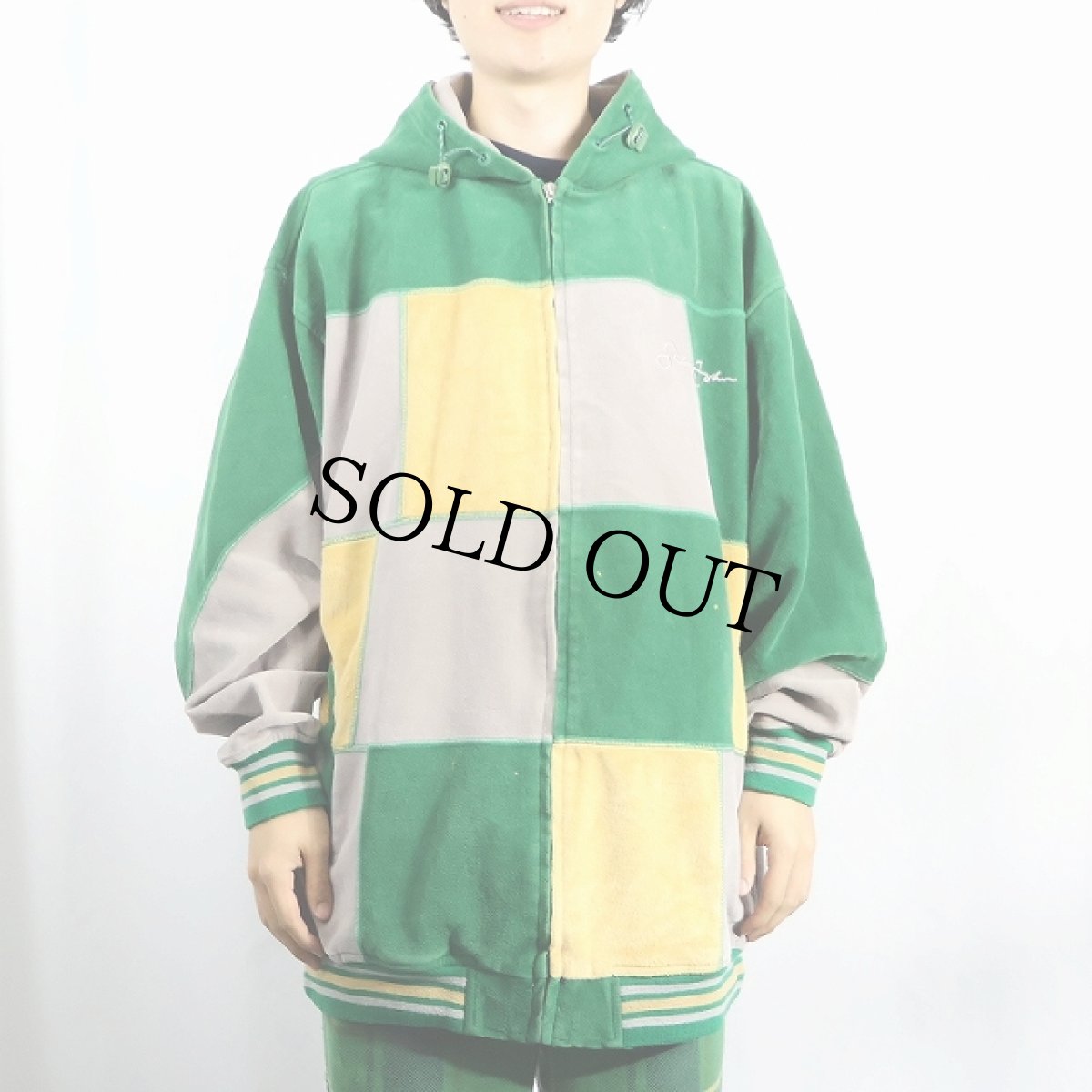 画像2: Sean John ロゴ刺繍 パネル切り替え ジップパーカー XL (2)