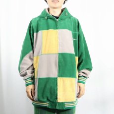 画像2: Sean John ロゴ刺繍 パネル切り替え ジップパーカー XL (2)