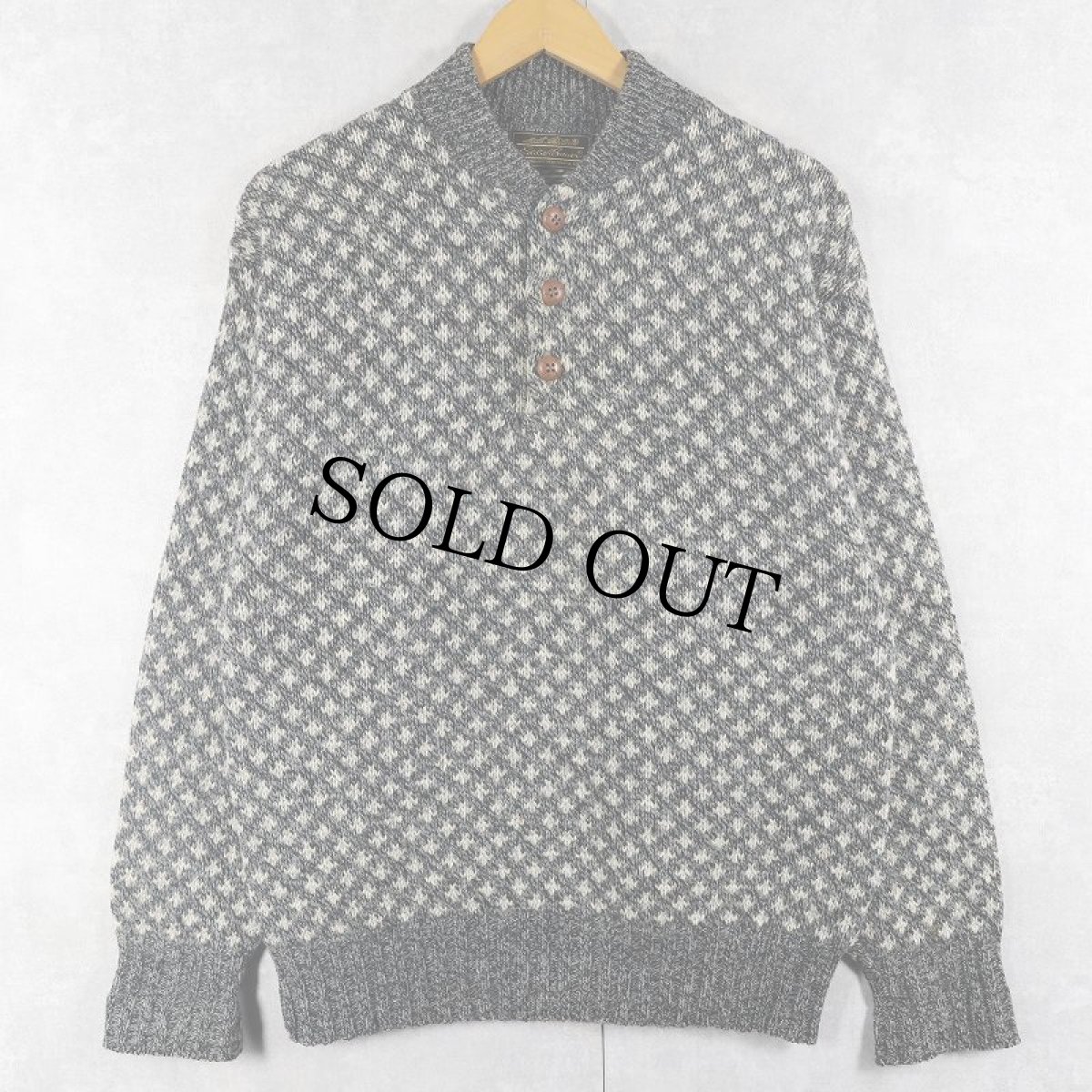 画像1: 80〜90's Eddie Bauer USA製 バーズアイ柄 ヘンリーネック ウールニットセーター M (1)