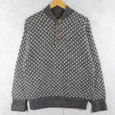 画像1: 80〜90's Eddie Bauer USA製 バーズアイ柄 ヘンリーネック ウールニットセーター M (1)