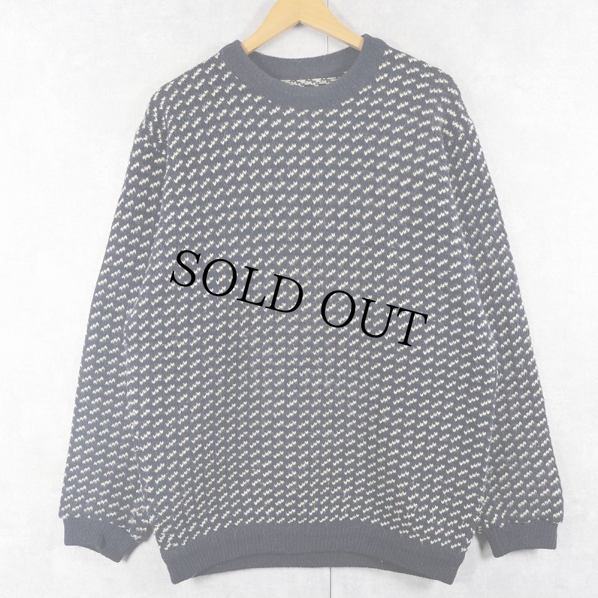 画像1: 80's L.L.Bean NORWAY製 バーズアイ柄 ウールニットセーター NAVY L (1)