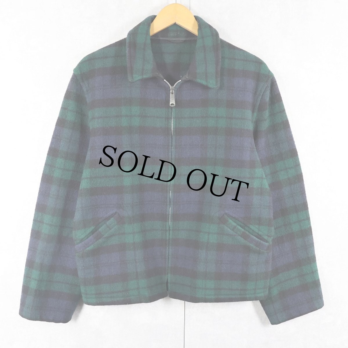 画像2: 70's ブラックウォッチチェック柄 ウールジップジャケット  (2)