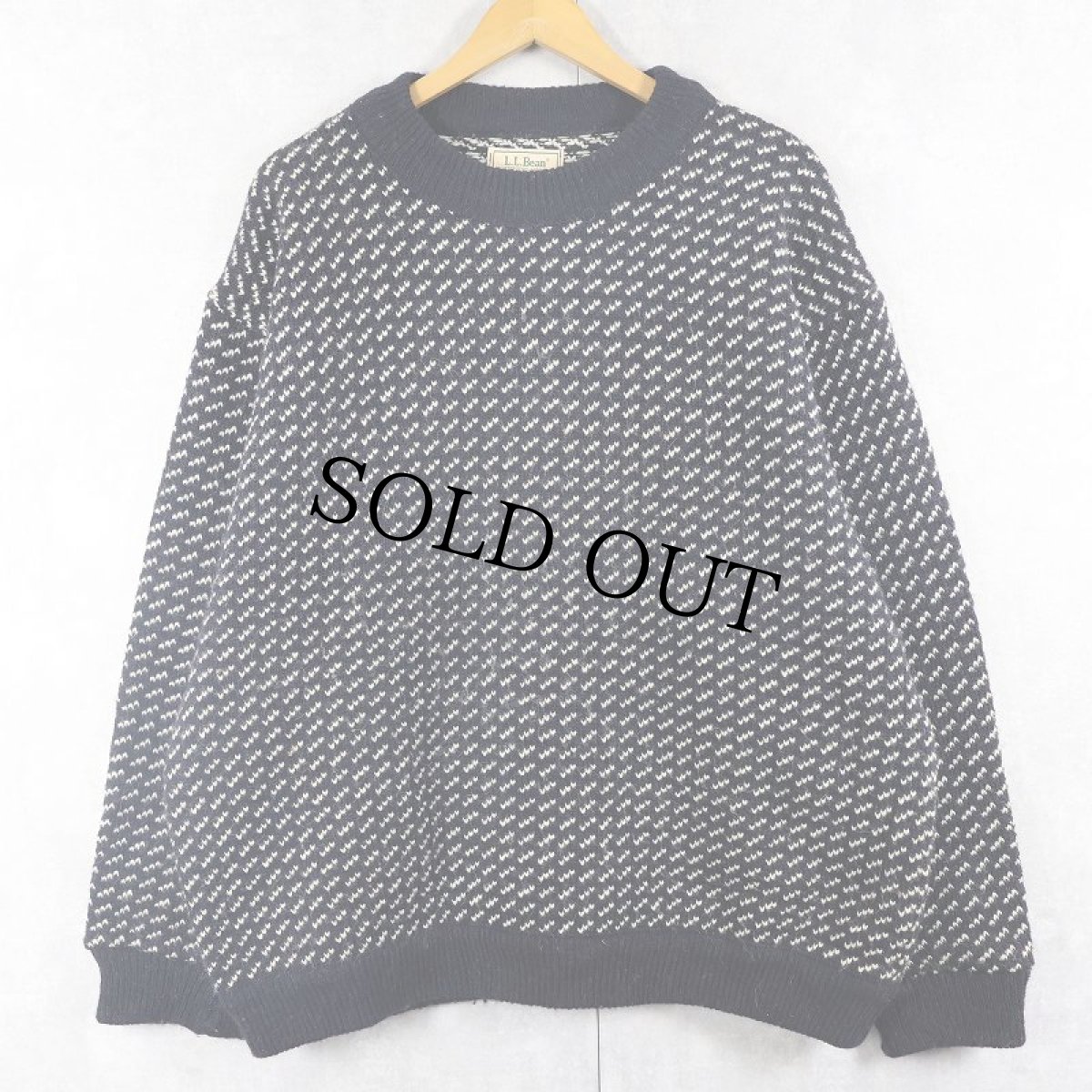 画像1: 80's L.L.Bean NORWAY製 バーズアイ柄 ウールニットセーター NAVY XL (1)