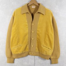 画像2: 60〜70's SAKS FIFTH AVENUE SPAIN製 スエード切り替え ニットカーディガン L (2)