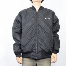 画像4: 90〜2000's NIKE ロゴ刺繍 リバーシブル ナイロンキルティングジャケット BLACK L (4)