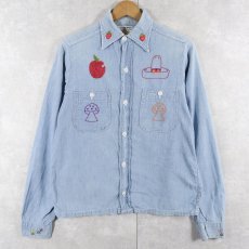 画像1: 60's DOUBLE RINGER ハンド刺繍 シャンブレーシャツ  (1)